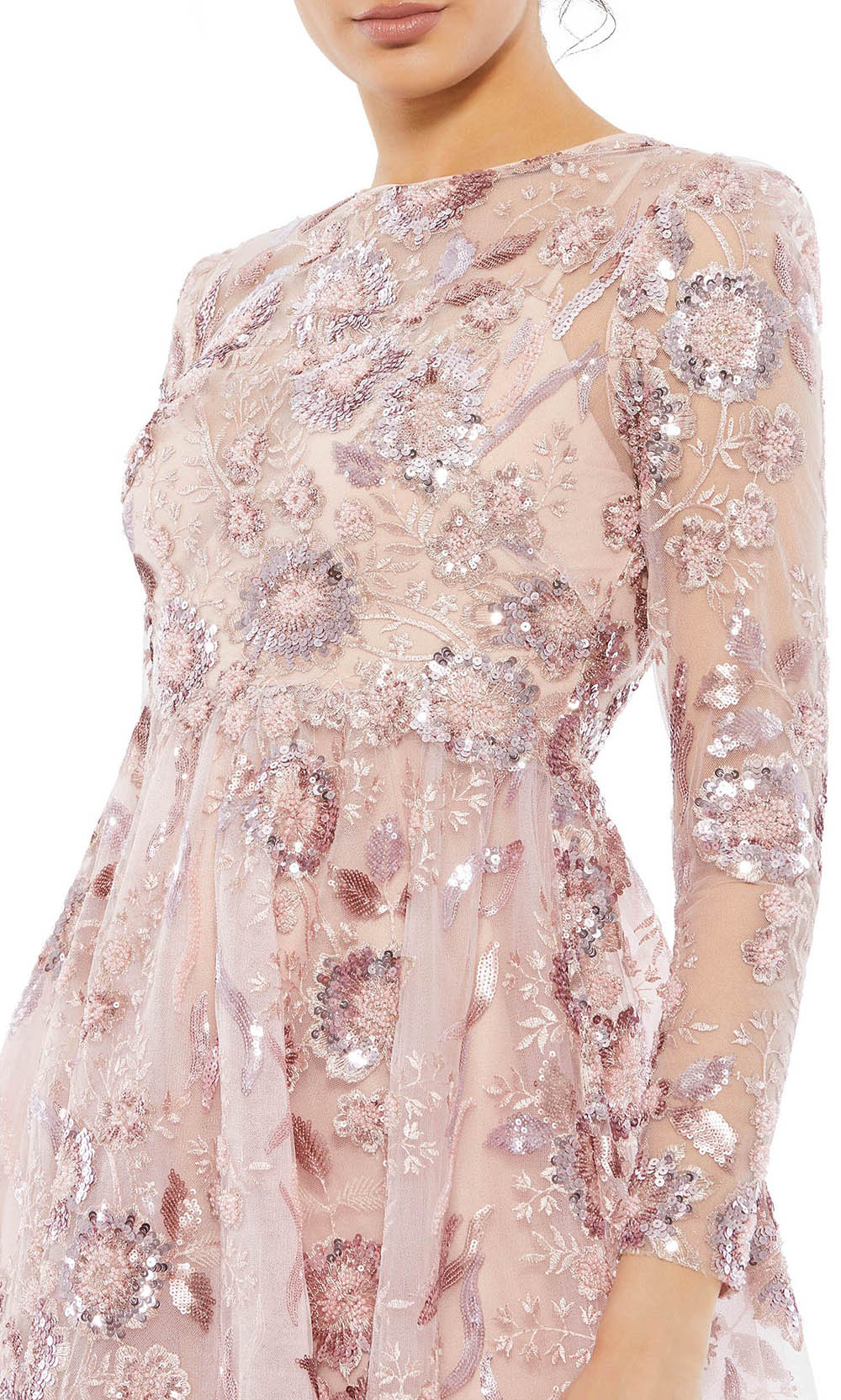 Mac Duggal Evening - 67849D Floral Sequin A-Line Dress In Pink