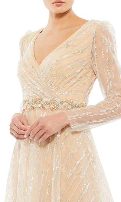 Mac Duggal Evening - 67859D Sheer Embellished Waist Dress In Champagne & Gold