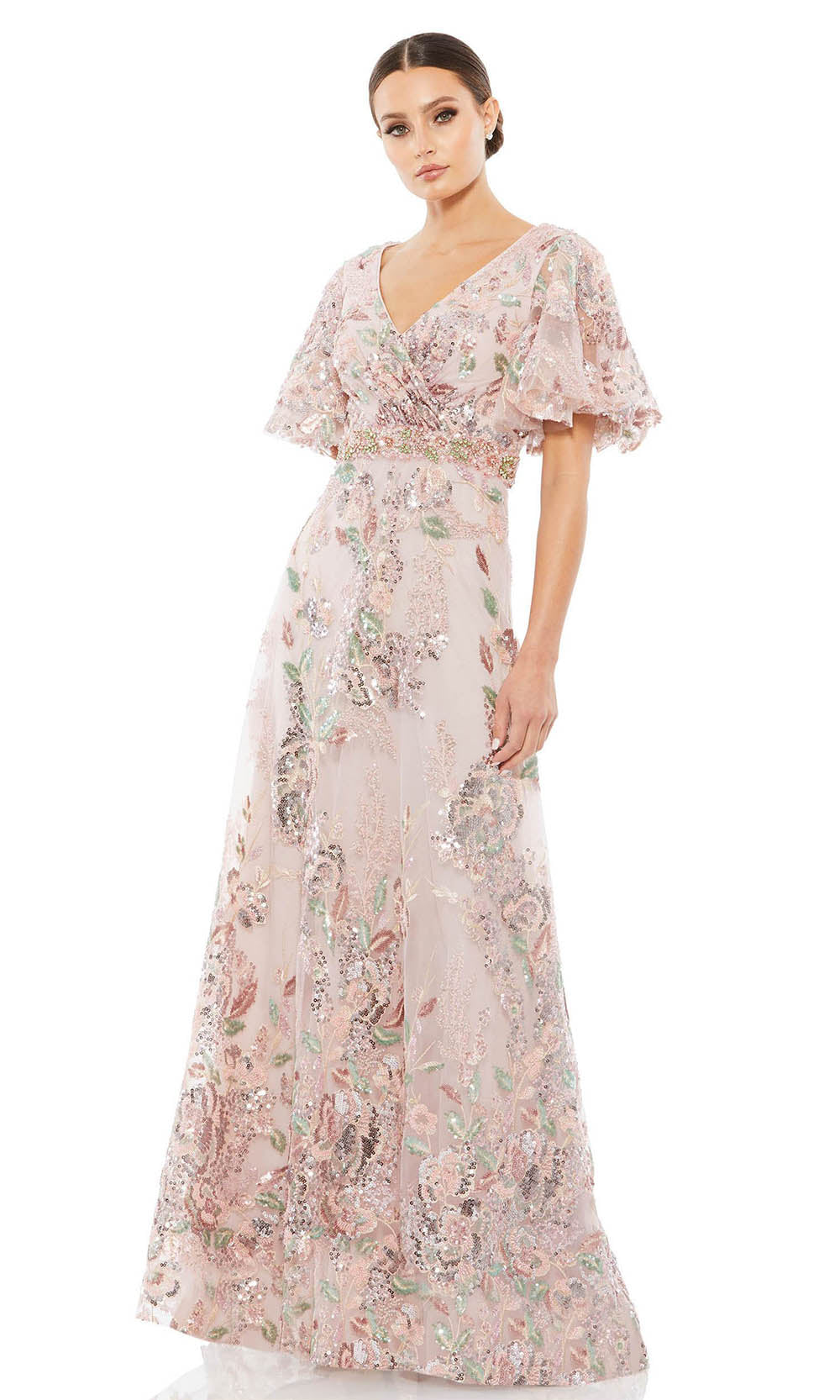 Mac Duggal Evening - 67880D Blossom Sequined A-Line Dress In Pink