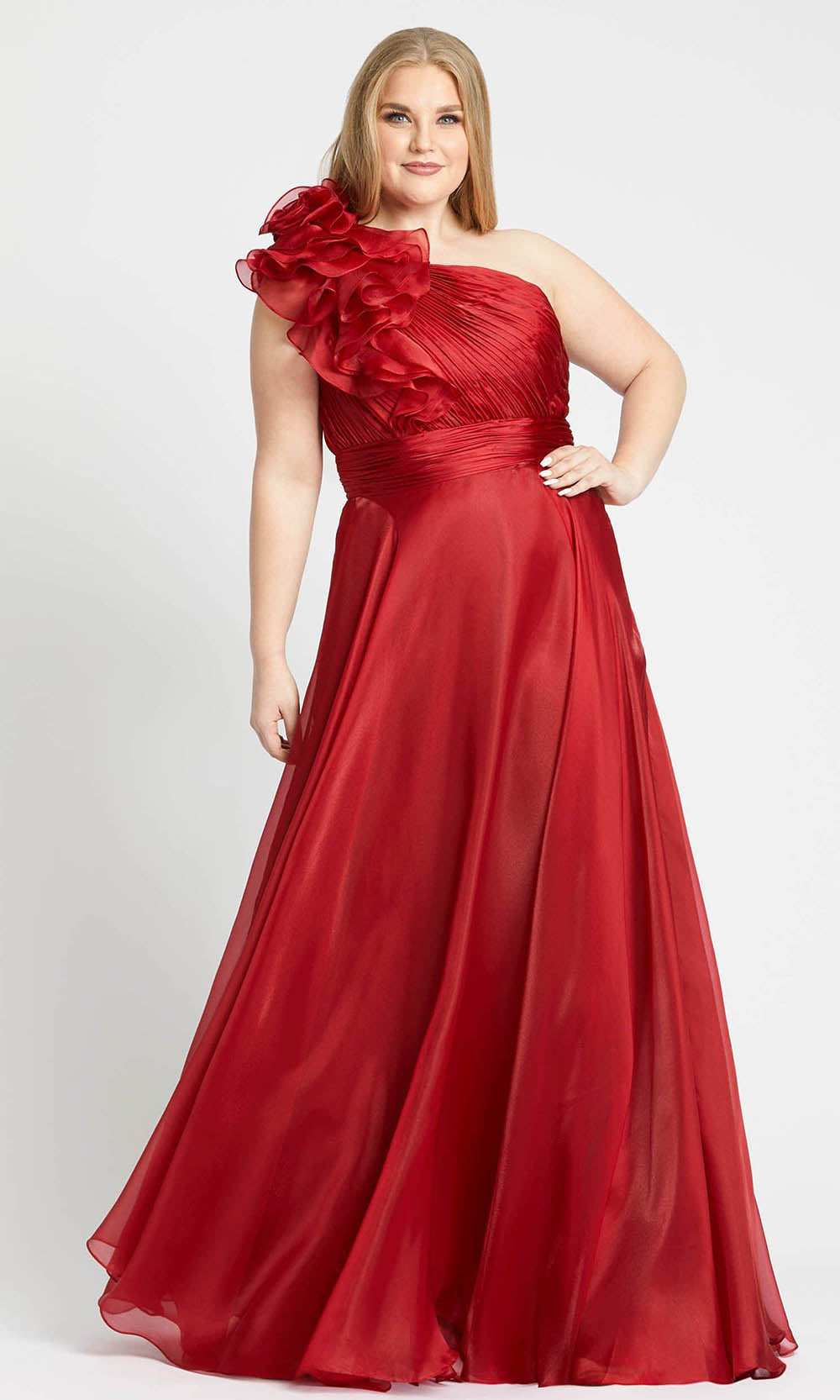 Mac Duggal Fabulouss - 49171F Ruffled Single Shoulder Full Length Gown In Red