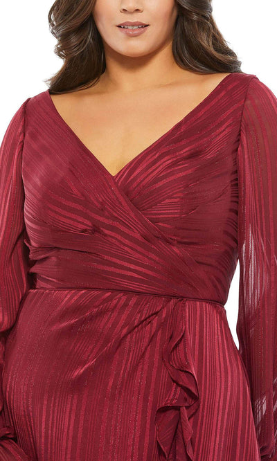 Mac Duggal Fabulouss - 49498F Bishop Subtle Striped Column Gown In Red