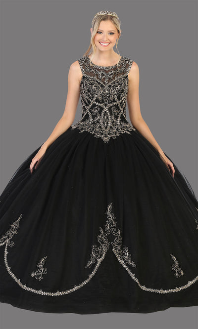 Mayqueen LK130 black quinceanera high neck ball gown w/sequin detail. This black ball gown is perfect for engagement dress, wedding reception, indowestern party gown, sweet 16, debut, sweet 15, sweet 18. Plus sizes available for ballgowns.jpg