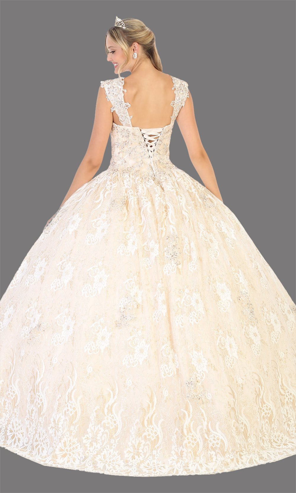 Mayqueen LK131 ivory gold quinceanera high neck ball gown w/sequin detail. Dark red ball gown is perfect for engagement dress, wedding reception, indowestern party gown, sweet 16, debut, sweet 15, sweet 18. Plus sizes available for ballgowns-back.jpg