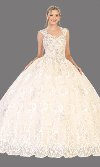 Mayqueen LK131 ivory gold quinceanera high neck ball gown w/sequin detail. Dark red ball gown is perfect for engagement dress, wedding reception, indowestern party gown, sweet 16, debut, sweet 15, sweet 18. Plus sizes available for ballgowns.jpg