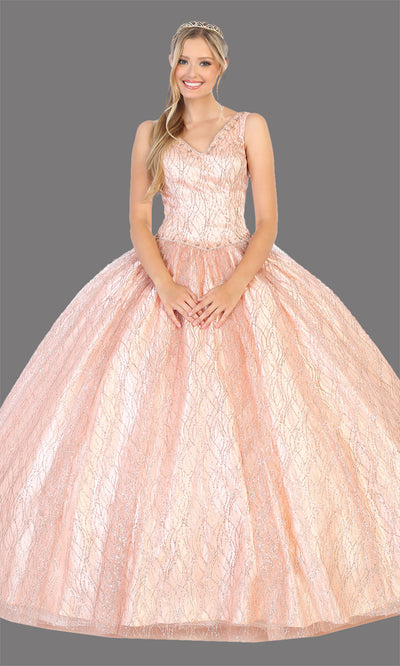 Mayqueen LK134 rose gold quinceanera v neck ball gown w/sequin detail. Rose gold ball gown is perfect for engagement dress, wedding reception, indowestern party gown, sweet 16, debut, sweet 15, sweet 18. Plus sizes available for ballgowns.jpg