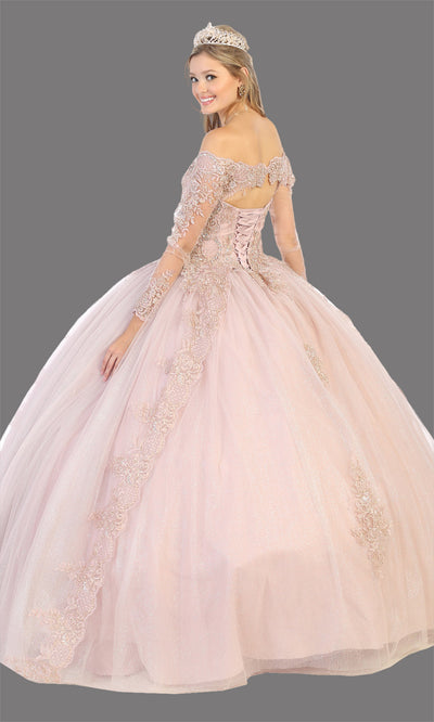 Mayqueen LK135 mauve quinceanera off shoulder & long sleeves ball gown. Dusty rose sequin ball gown is perfect for engagement dress, wedding reception, indowestern party gown, sweet 16, debut, sweet 15, sweet 18. Plus sizes available for ballgowns-b.jpg