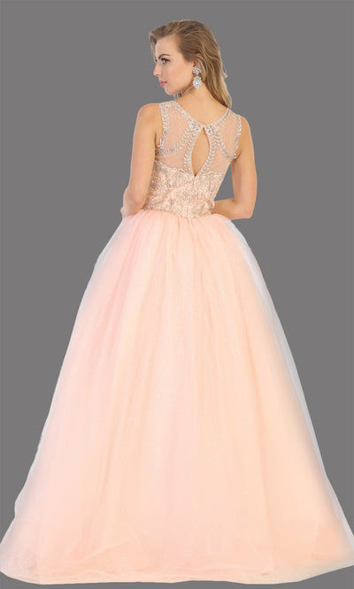 Mayqueen LK137 blush pink quinceanera high neck w/gold lace ball gown. Light pink sequin ball gown is perfect for engagement dress, wedding reception, indowestern party gown, sweet 16, debut, sweet 15, sweet 18. Plus sizes available for ballgowns-b.jpg