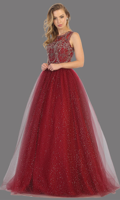 Mayqueen LK137 burgundy red quinceanera high neck w/gold lace ball gown. Dark red sequin ball gown is perfect for engagement dress, wedding reception, indowestern party gown, sweet 16, debut, sweet 15, sweet 18. Plus sizes available for ballgowns.jpg