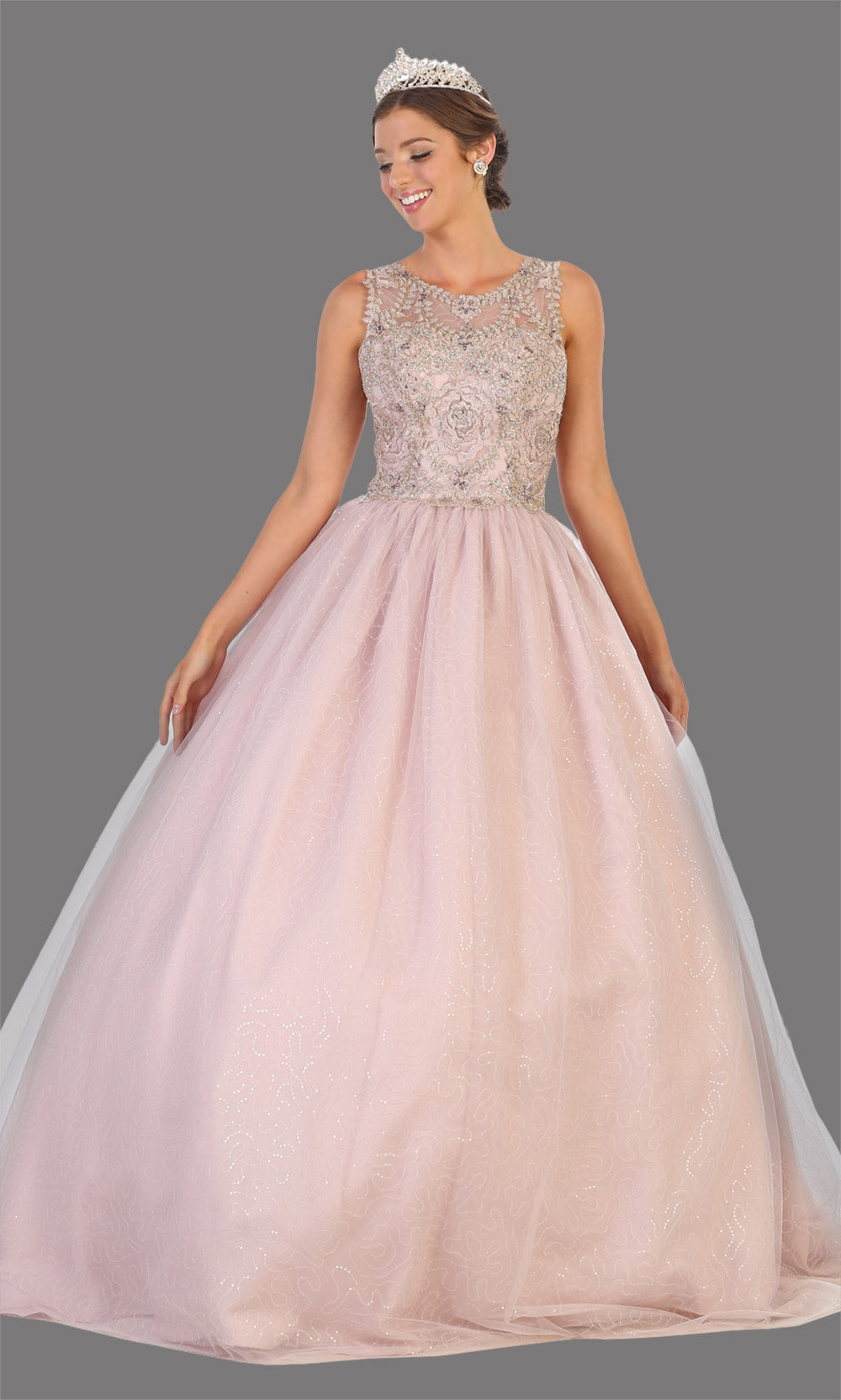 Mayqueen LK137 mauve quinceanera high neck w/gold lace ball gown. Dusty rose sequin ball gown is perfect for engagement dress, wedding reception, indowestern party gown, sweet 16, debut, sweet 15, sweet 18. Plus sizes available for ballgowns.jpg