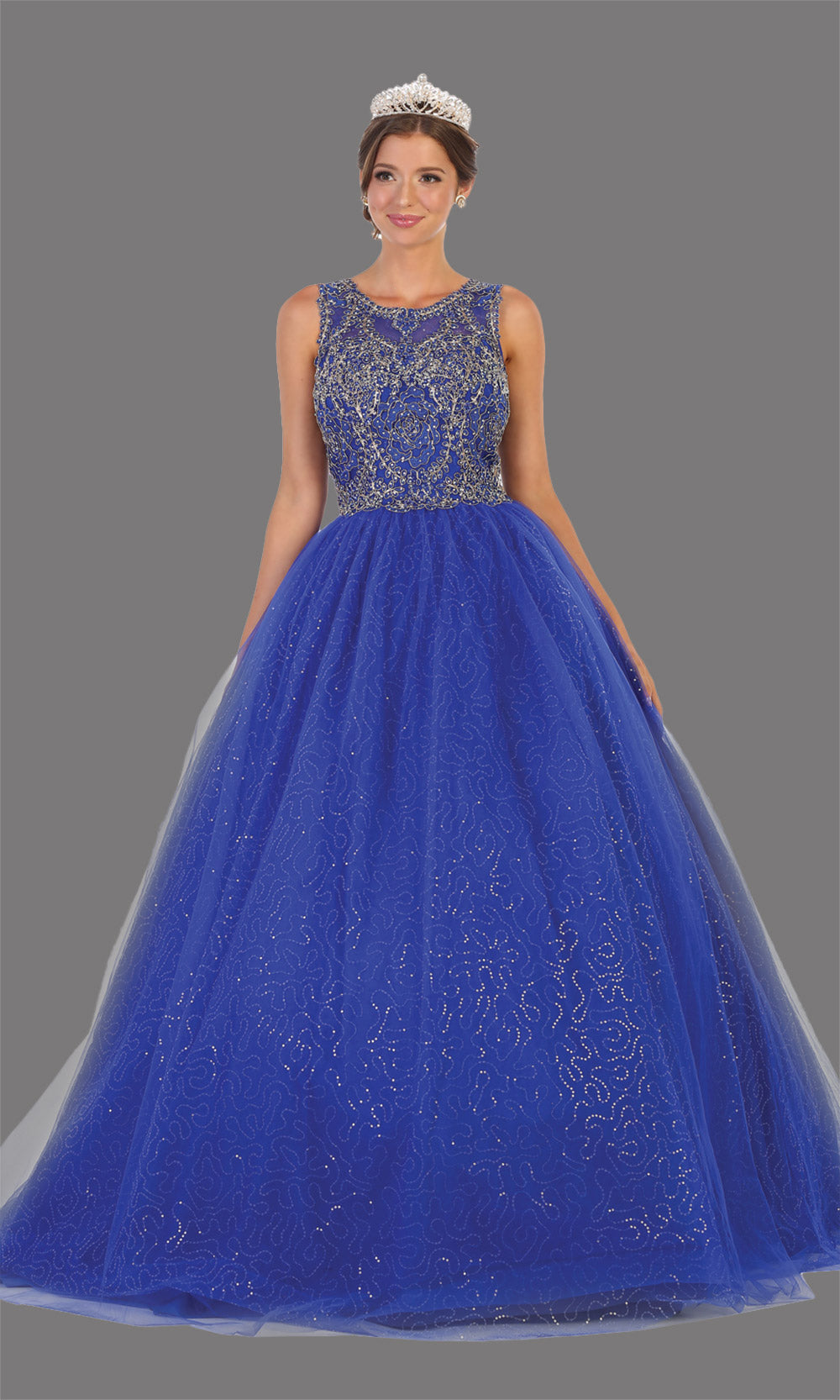 Mayqueen LK137 royal blue quinceanera high neck w/gold lace ball gown. Royal blue sequin ball gown is perfect for engagement dress, wedding reception, indowestern party gown, sweet 16, debut, sweet 15, sweet 18. Plus sizes available for ballgowns.jpg