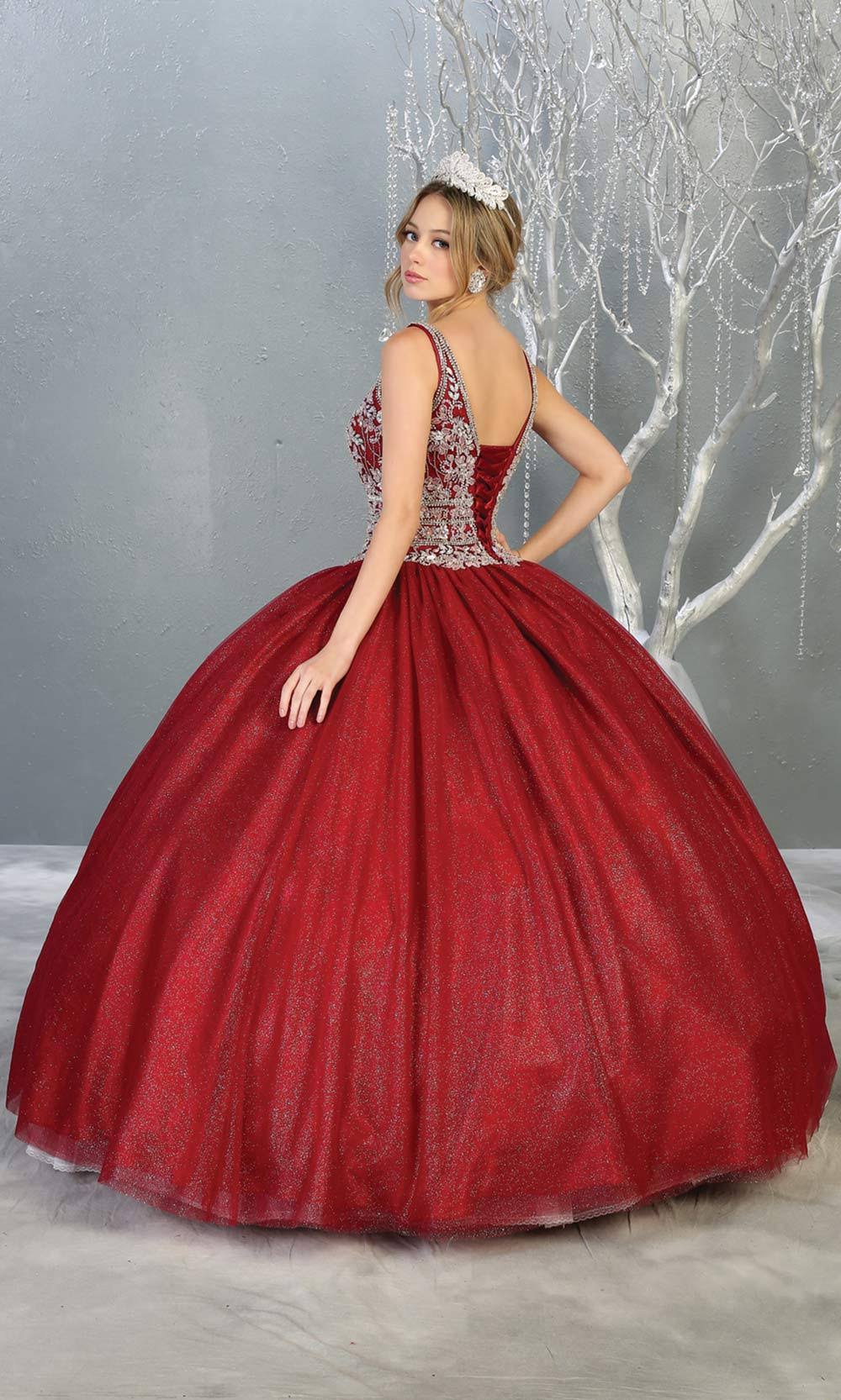 Mayqueen LK143 burgundy red quinceanera ball gown w_ wide st-b