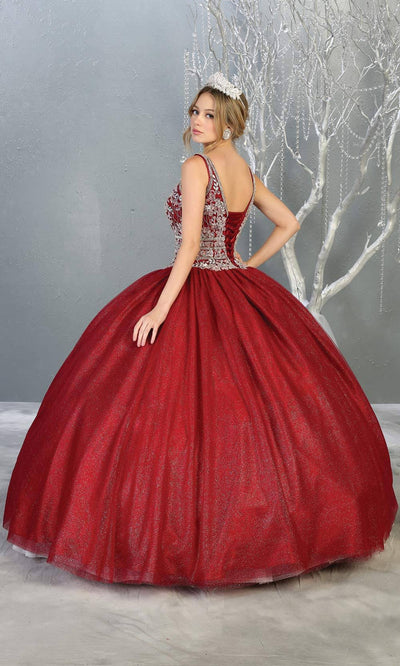 Mayqueen LK143 burgundy red quinceanera ball gown w_ wide st-b