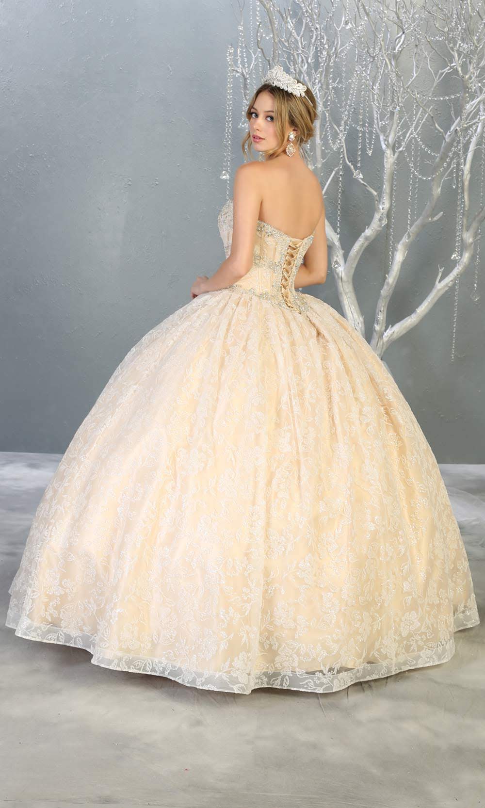 Mayqueen LK144 ivory nude quinceanera ball gown w/ lace & beading. This ivory ball gown is perfect for bridal gown, engagement dress, wedding reception, indowestern party gown, sweet 16, debut, sweet 15. Plus sizes available for ballgowns-b