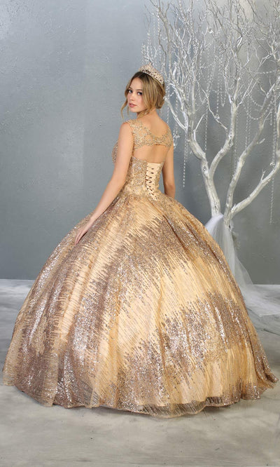 Mayqueen LK147 champagne gold quinceanera sequin ballgown. This light gold shiny ball gown is perfect for engagement dress, wedding reception, indowestern party gown, sweet 16, debut, sweet 15, sweet 18. Plus sizes available for gold ballgowns-b.jpg