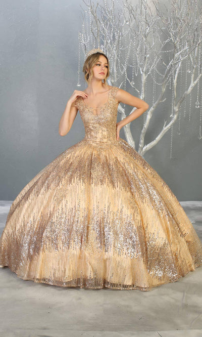 Mayqueen LK147 champagne gold quinceanera sequin ballgown. This light gold shiny ball gown is perfect for engagement dress, wedding reception, indowestern party gown, sweet 16, debut, sweet 15, sweet 18. Plus sizes available for gold ballgowns.jpg