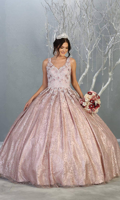 Mayqueen LK149 mauve pink v neck quinceanera sequin ballgown w/strap. Mauve shiny ball gown is perfect for engagement dress, wedding reception, indowestern party gown, sweet 16, debut, sweet 15, sweet 18. Plus sizes available for pink ballgowns.jpg