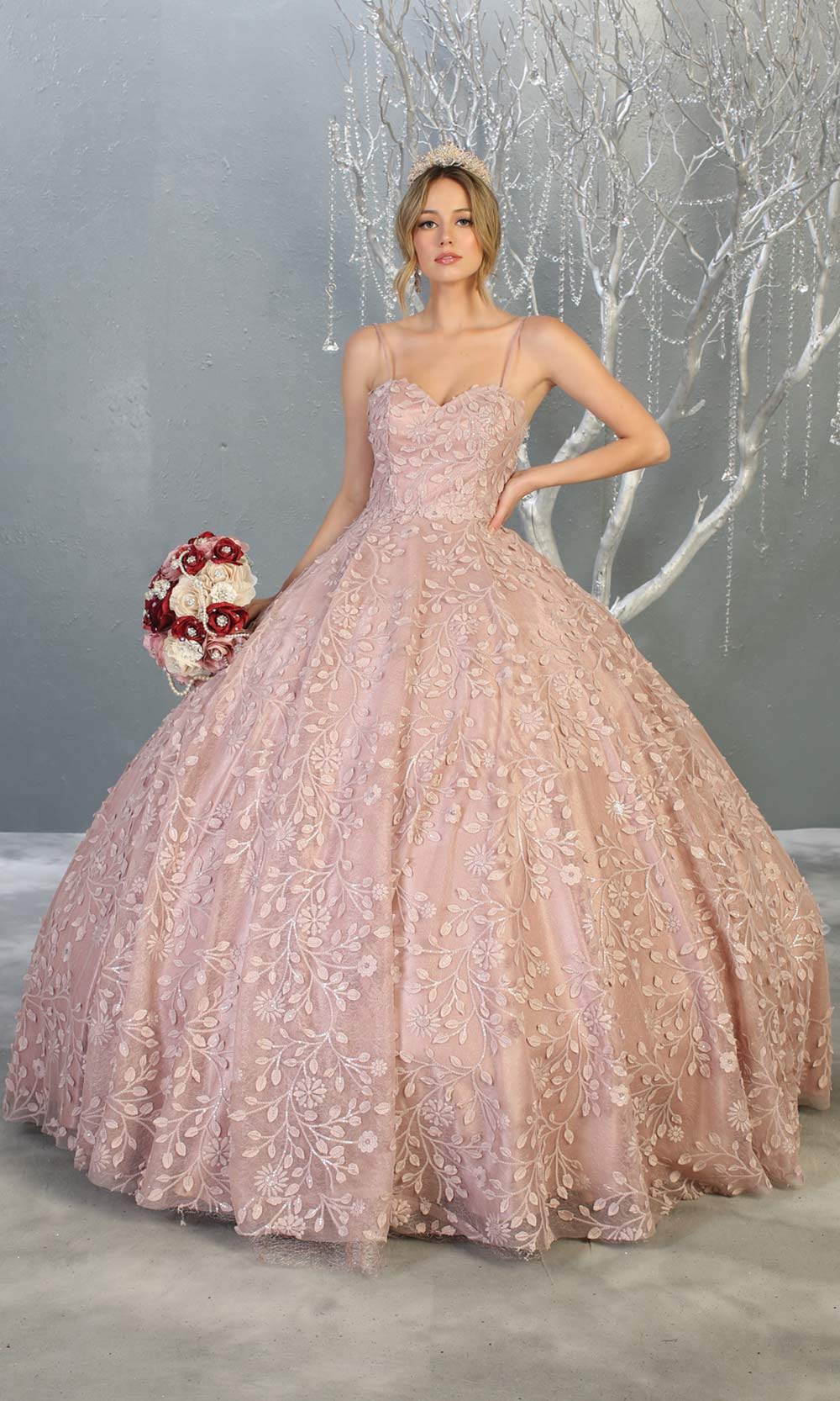 Mayqueen LK150 mauve pink quinceanera ball gown w/lace detail & thin straps. This dusty rose ball gown is perfect for engagement dress, wedding reception, indowestern party gown, sweet 16, debut, sweet 15, sweet 18. Plus sizes available for ballgowns.jpg