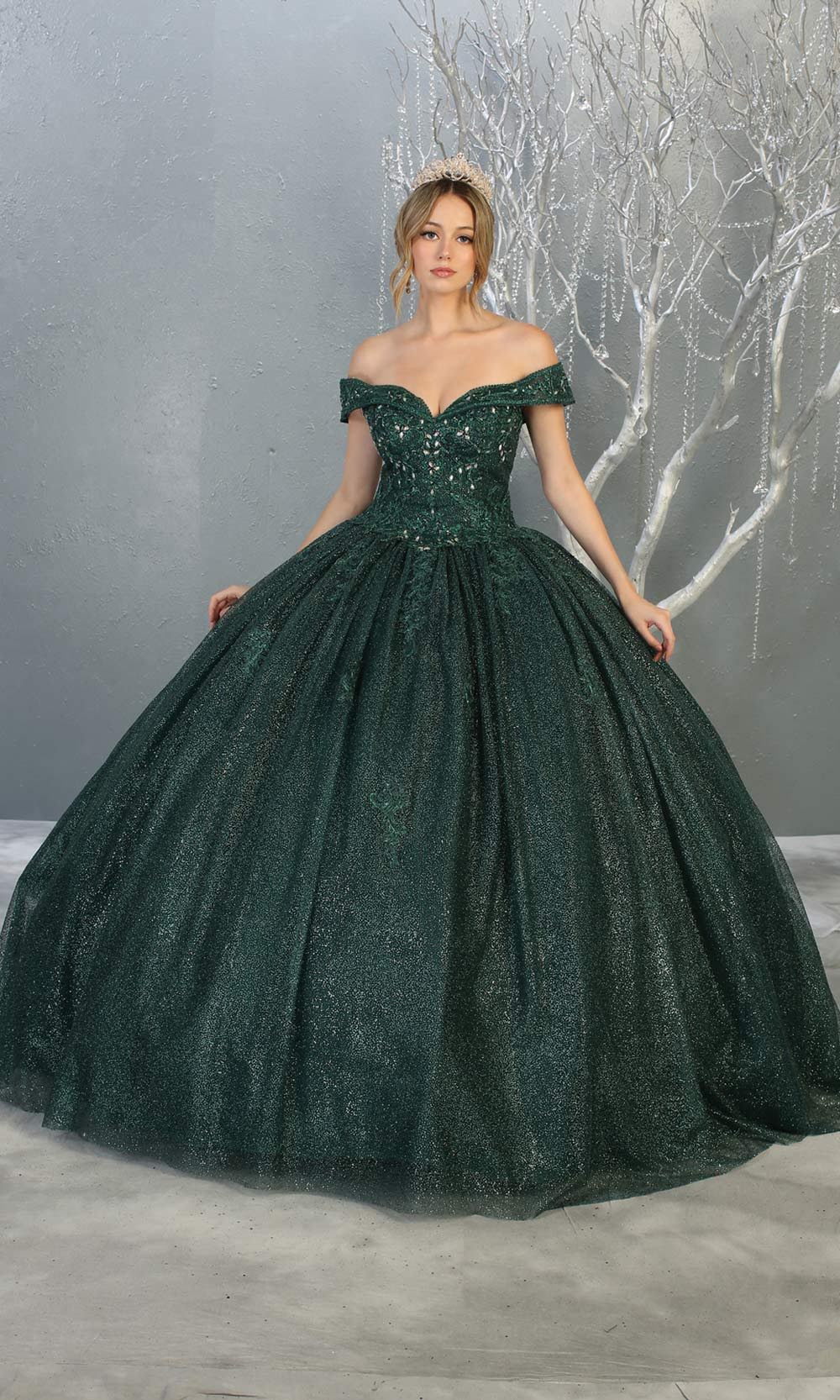 Mayqueen LK151 hunter green quinceanera off shoulder sequin ballgown. This green shiny ball gown is perfect for engagement dress, wedding reception, indowestern party gown, sweet 16, debut, sweet 15, sweet 18. Plus sizes available for ballgowns.jpg