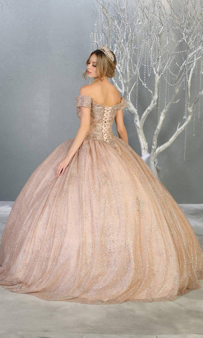 Mayqueen LK151 rose gold quinceanera off shoulder sequin ballgown. This rose gold shiny ball gown is perfect for engagement dress, wedding reception, indowestern party gown, sweet 16, debut, sweet 15, sweet 18. Plus sizes available for gold ballgowns-.jpg