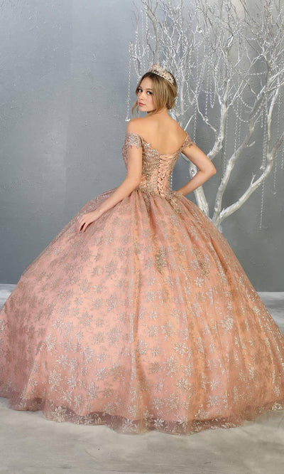 Mayqueen LK152 rose gold quinceanera off shoulder sequin ballgown. This rose gold shiny ball gown is perfect for engagement dress, wedding reception, indowestern party gown, sweet 16, debut, sweet 15, sweet 18.Plus sizes available for gold ballgowns-b.jpg