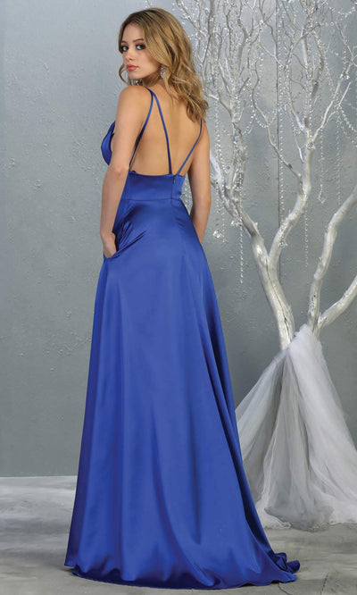 Mayqueen MQ1704 long royal blue flowy satin dress with high slit and straps. This blue dress is perfect for bridesmaid dresses, simple wedding guest dress, prom dress, gala, black tie wedding. Plus sizes are available, evening party dress-b.jpg