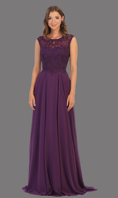 Mayqueen MQ1707 long eggplant flowy dress with high neck & high back. This dark purple dress is perfect for bridesmaid dresses, simple wedding guest dress, prom dress, gala, black tie wedding. Plus sizes are available, evening party dress.jpg