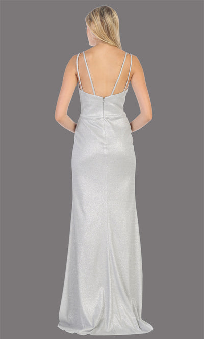 Mayqueen MQ1709 long silver flowy satin dress with high slit and straps. This grey pink dress is perfect for bridesmaid dresses, simple wedding guest dress, prom dress, gala, black tie wedding. Plus sizes are available, evening party dress-back