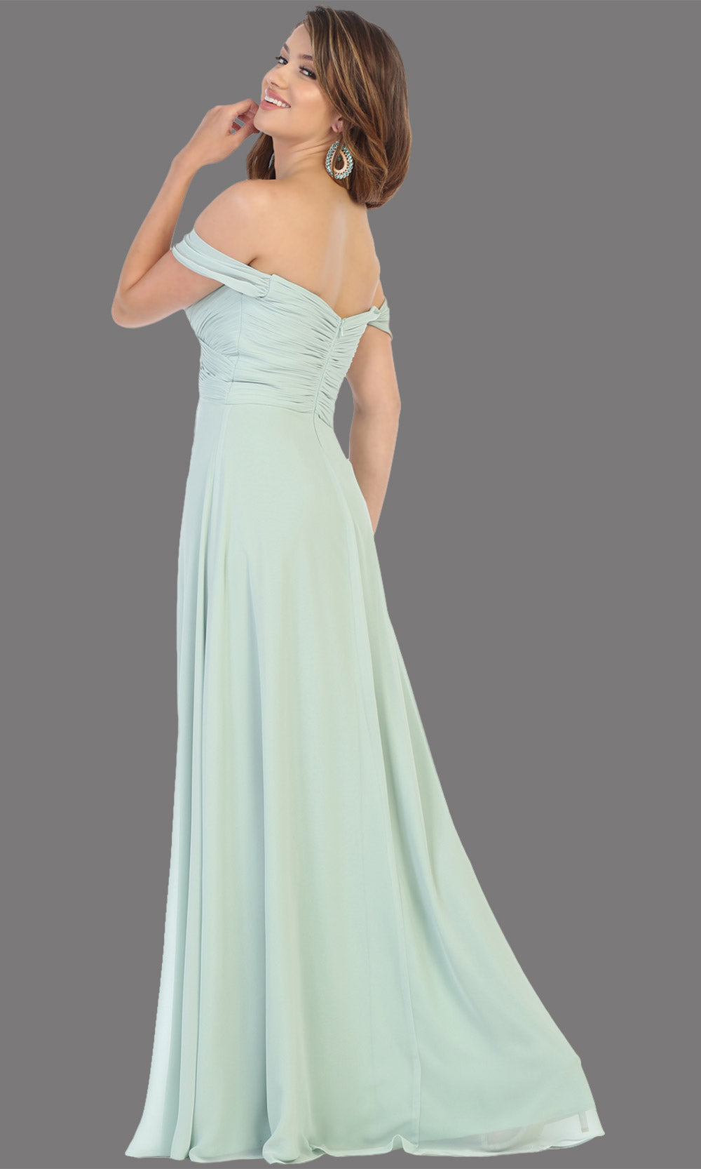 Mayqueen MQ1711 long sage green flowy off shoulder dress. This light green dress is perfect for bridesmaid dresses, simple wedding guest dress, prom dress, gala, black tie wedding. Plus sizes are available, evening party dress-b.jpg