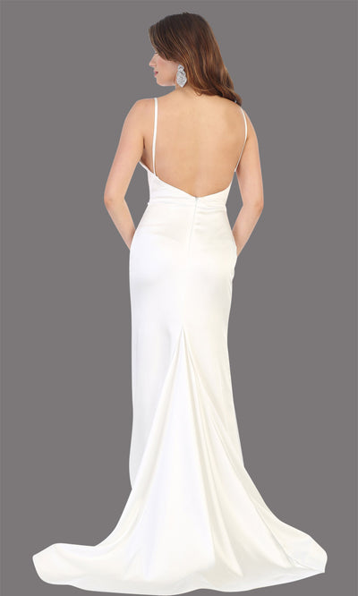 Mayqueen MQ1712-long ivory simple flowy bridal v neck low back dress. White formal dress is perfect for wedding bridal dress, white prom dress, simple wedding,second wedding, destination wedding dress, second wedding dress.Plus sizes avail-back