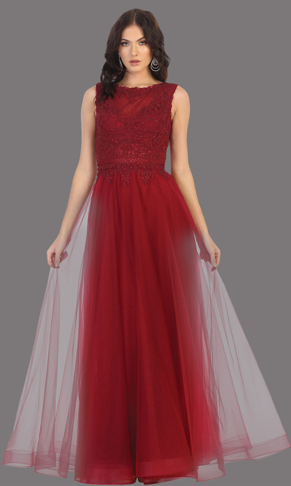 Mayqueen MQ1717 long burgundy red flowy dress with high neck & high back. This dark red dress is perfect for bridesmaid dresses, simple wedding guest dress, prom dress, gala, black tie wedding. Plus sizes are available, evening party dress.jpg