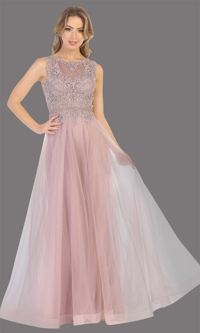 Mayqueen MQ1717 long mauve flowy dress with high neck & high back. This dusty rose dress is perfect for bridesmaid dresses, simple wedding guest dress, prom dress, gala, black tie wedding. Plus sizes are available, evening party dress.jpg