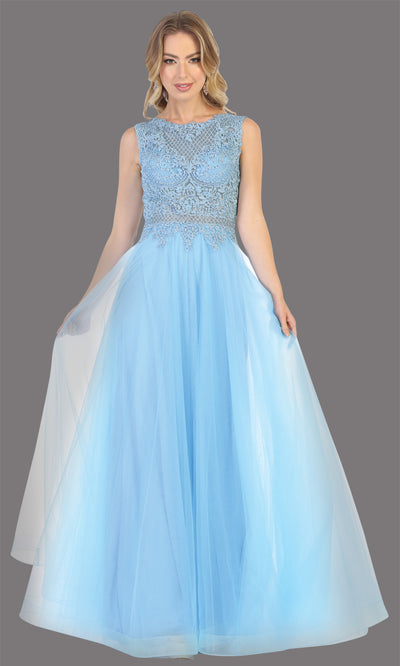 Mayqueen MQ1717 long perry blue flowy dress with high neck & high back. This light blue dress is perfect for bridesmaid dresses, simple wedding guest dress, prom dress, gala, black tie wedding. Plus sizes are available, evening party dress.jpg