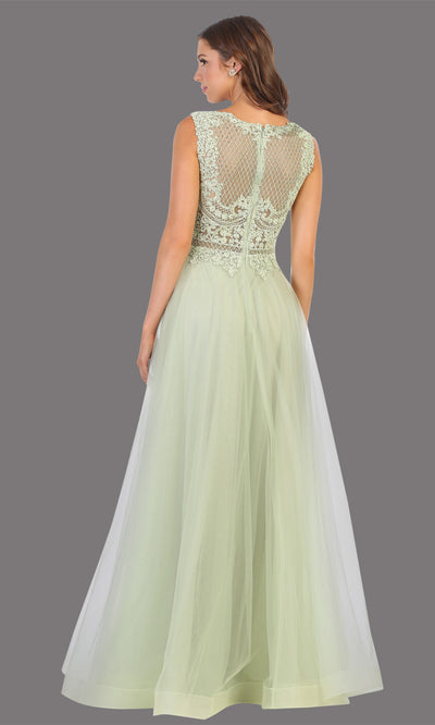 Mayqueen MQ1717 long sage green flowy dress with high neck & high back. This light green dress is perfect for bridesmaid dresses, simple wedding guest dress, prom dress, gala, black tie wedding. Plus sizes are available, evening party dress-b.jpg