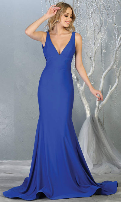 Mayqueen MQ1719 long sleek & sexy royal blue dress w/ low v neck. This tight fitted mermaid dress w/low back. Royal blue formal gown is perfect for prom, engagement/e-shoot dress, formal wedding guest dress, gala, black tie event.Plus sizes avail.jpg