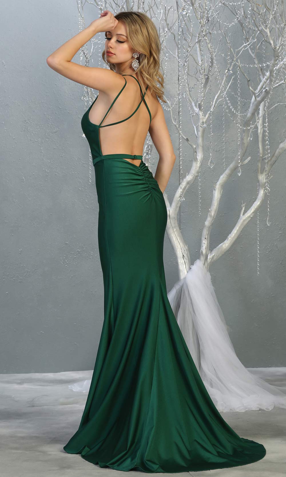 Mayqueen MQ1720 long hunter green sleek & sexy evening dress w/low v neck & open back dress. This tight fitted dress is perfect for prom, sleek & sexy wedding guest dress, gala, engagement/e-shoot dress, bridesmaid dresses,formal evening party dress-b.jpg