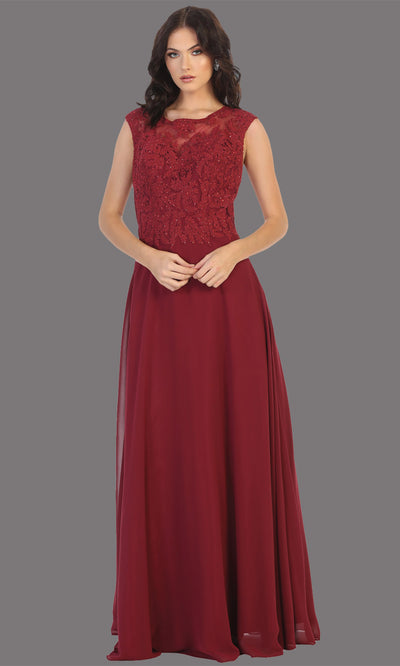 Mayqueen MQ1725 long burgund red flowy dress with high neck & high back. This dark red dress is perfect for bridesmaid dresses, simple wedding guest dress, prom dress, gala, black tie wedding. Plus sizes are available, evening party dress.jpg