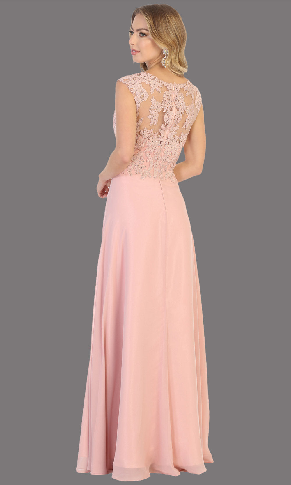 Mayqueen MQ1725 long dusty rose flowy dress with high neck & high back. This light pink dress is perfect for bridesmaid dresses, simple wedding guest dress, prom dress, gala, black tie wedding. Plus sizes are available, evening party dress-b.jpg