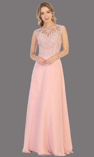 Mayqueen MQ1725 long dusty rose flowy dress with high neck & high back. This light pink dress is perfect for bridesmaid dresses, simple wedding guest dress, prom dress, gala, black tie wedding. Plus sizes are available, evening party dress.jpg