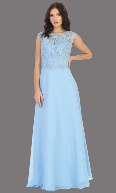 Mayqueen MQ1725 long perry blue flowy dress with high neck & high back. This light blue dress is perfect for bridesmaid dresses, simple wedding guest dress, prom dress, gala, black tie wedding. Plus sizes are available, evening party dress.jpg