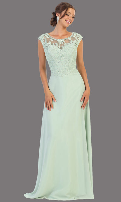 Mayqueen MQ1725 long sage green flowy dress with high neck & high back. This light green dress is perfect for bridesmaid dresses, simple wedding guest dress, prom dress, gala, black tie wedding. Plus sizes are available, evening party dress.jpg