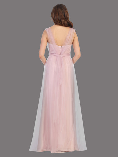 Mayqueen MQ1728 long mauve flowy tulle mesh dress.Dusty rose evening dress is perfect for bridesmaid dresses,formal wedding guest party dress.This multiway convertible tulle dress allows you to wear a dress w/different necklines.Plus sizes avai-b