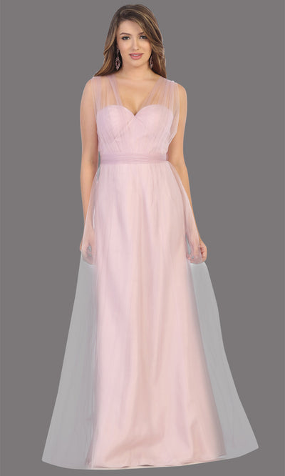 Mayqueen MQ1728 long mauve flowy tulle mesh dress.Dusty rose evening dress is perfect for bridesmaid dresses,formal wedding guest party dress.This multiway convertible tulle dress allows you to wear a dress w/different necklines.Plus sizes avai