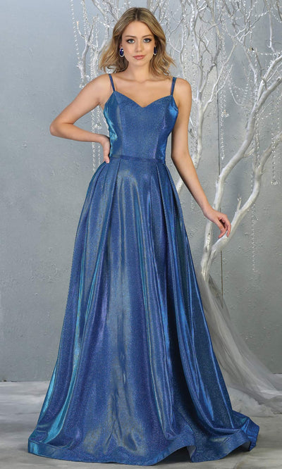 Mayqueen MQ1731 long flowy metallic royal blue dress w/ thin straps. This metallic royal blue flowy, a-line evening dress is perfect as a formal wedding guest dress, sweet 16 dress,quinceanera dress,prom 2020 dress,debut, indowestern gown. Plus sizes.jpg