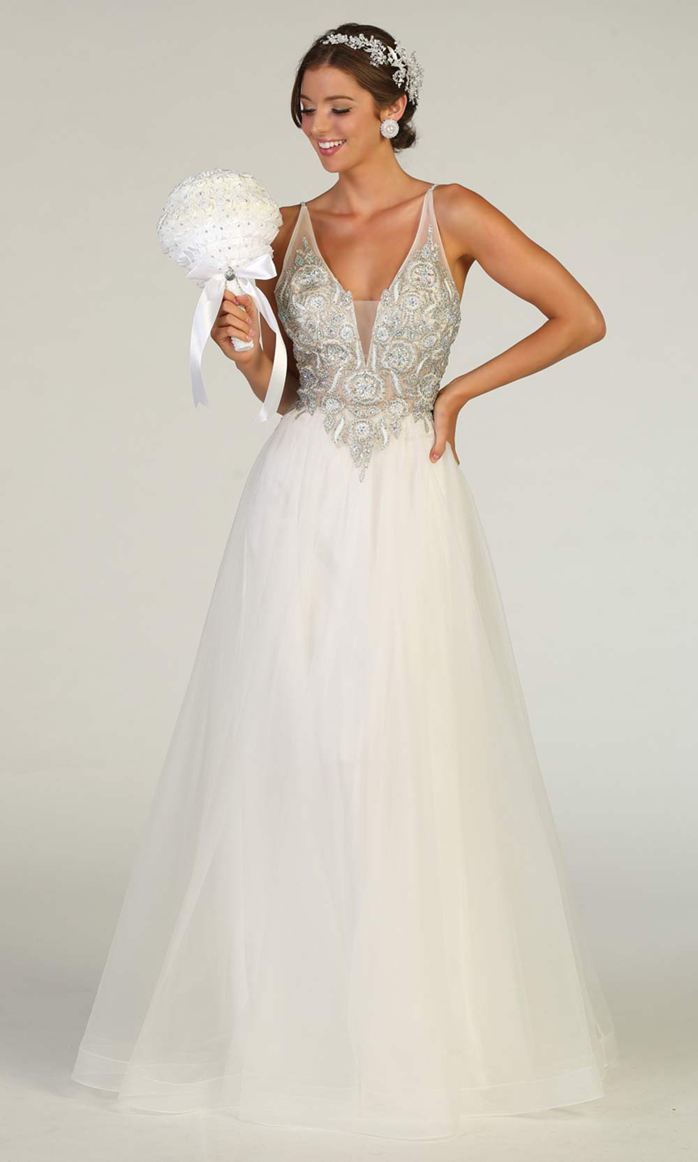 Mayqueen MQ1737-long white evening dresses w/ v neck top, flowy skirt. This long white formal dress is perfect for wedding bridal dress, white prom dress, simple wedding,second wedding, destination wedding dress, second wedding dress.Plus sizes avail.jpg