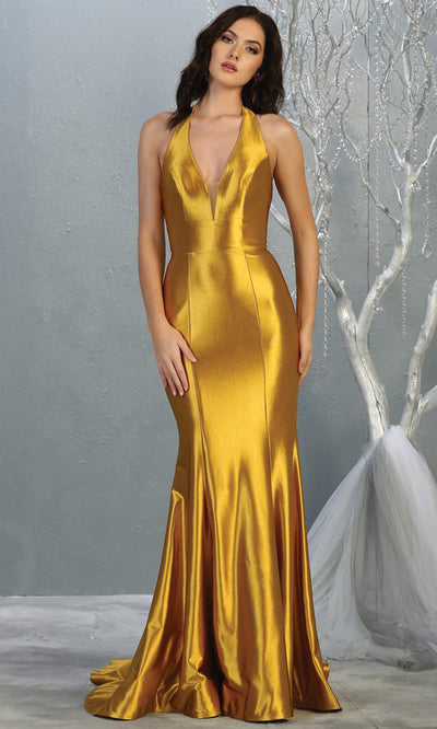 Mayqueen MQ 1740 long metallic gold halter evening fitted mermaid dress w/low back.Full length satin gown is perfect for enagagement/e-shoot dress, formal wedding guest, indowestern gown, evening party dress, prom, bridesmaid. Plus sizes avail.jpg