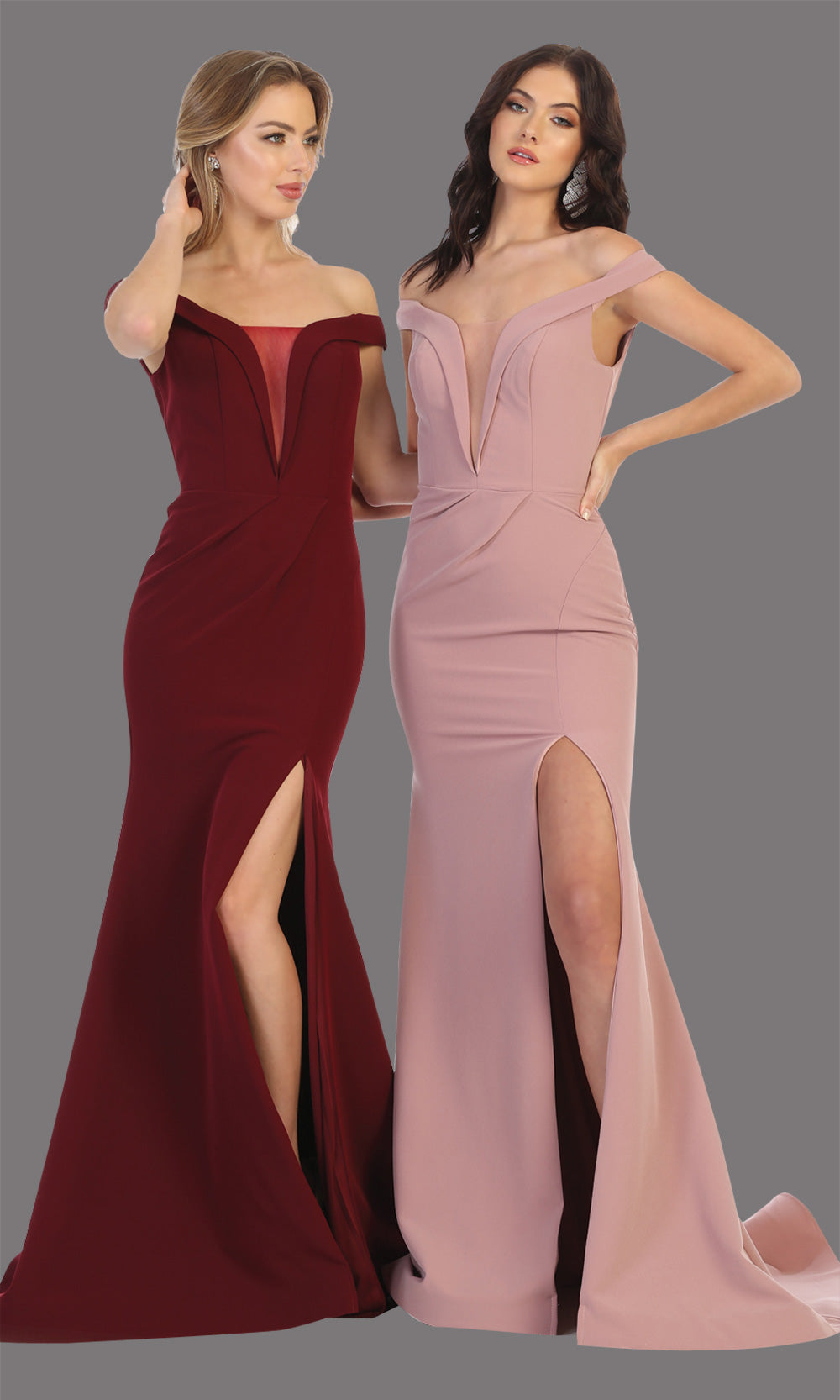Mayqueen MQ1748 long burgund red fitted sleek & sexy off shoulder dress w/ high slit. This dark red dress is perfect for bridesmaid dresses, simple wedding guest dress, prom dress, gala, black tie wedding. Plus sizes are available, evening party dress.jpg