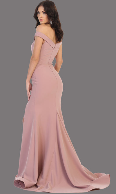 Mayqueen MQ1748 long mauve fitted sleek & sexy off shoulder dress w/ high slit. This dusty rose dress is perfect for bridesmaid dresses, simple wedding guest dress, prom dress, gala, black tie wedding. Plus sizes are available, evening party dress-b.jpg