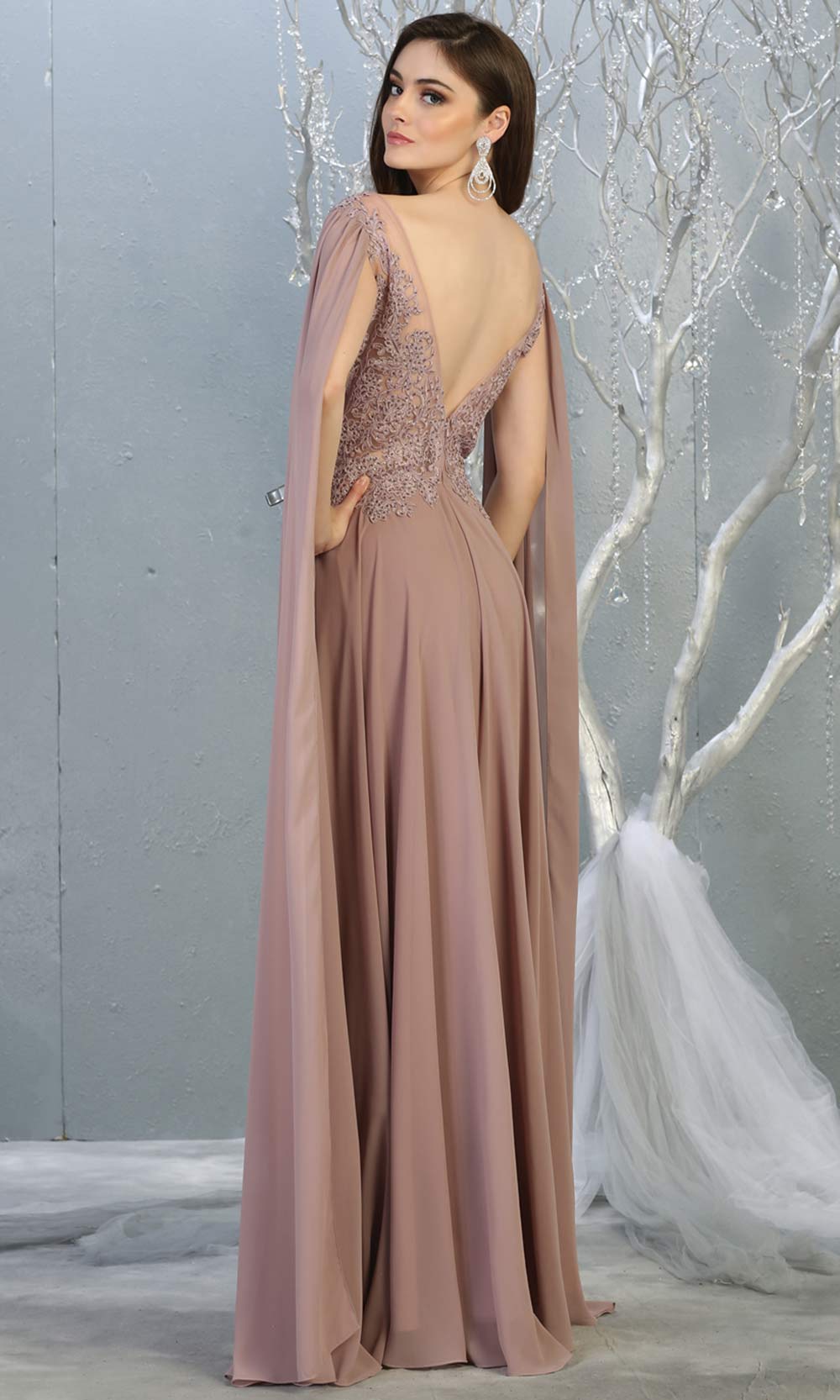 Mayqueen MQ1749 long mauve pink flowy dress w/long sleeves & low back. Dusty rose gown is perfect as modest bridesmaid dresses, muslim evening party dress, indowestern gown, formal wedding guest dress, a-line evening party dress.Plus sizes avail-b.jpg