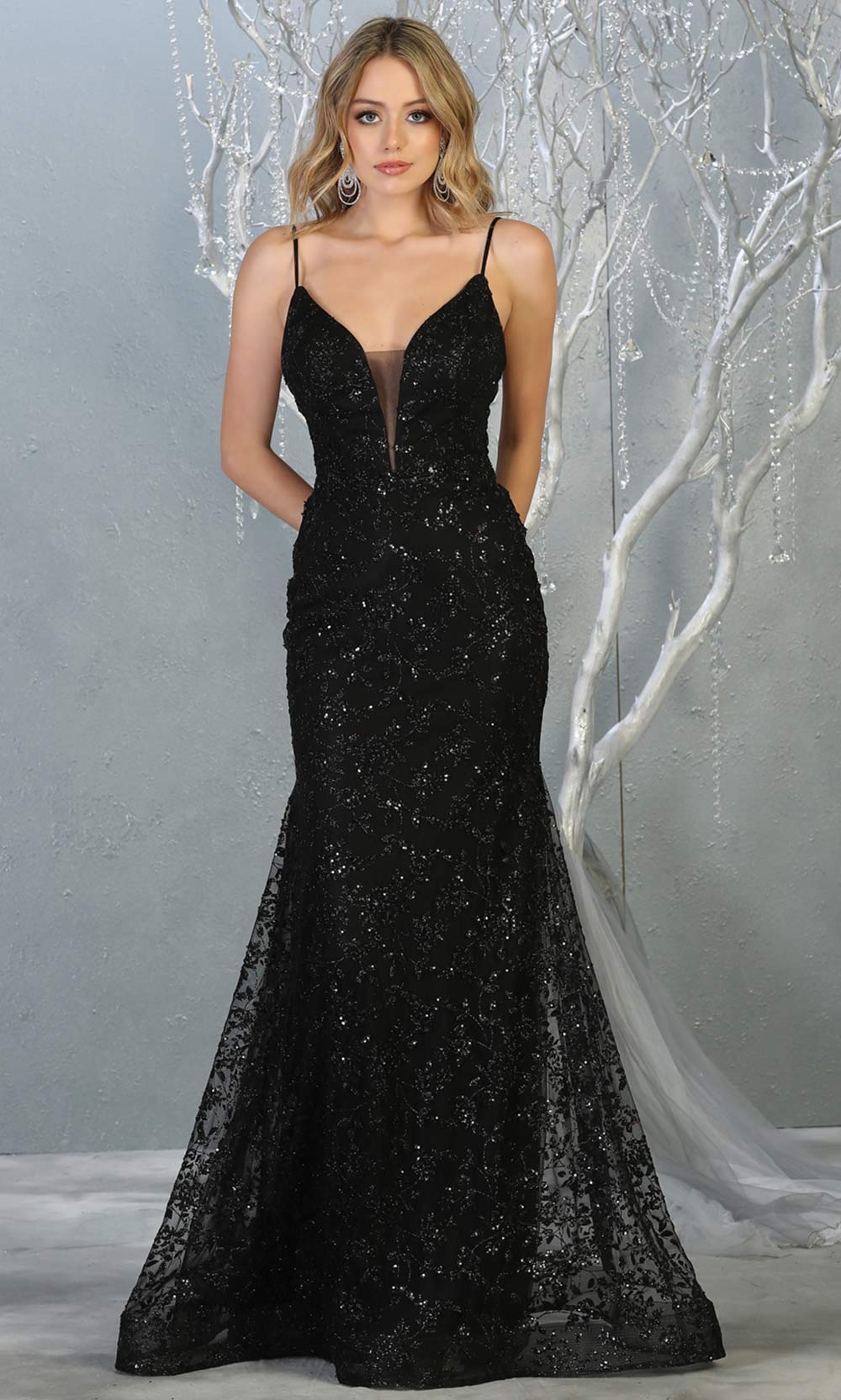Mayqueen MQ1752 long black sequin evening fitted mermaid dress w/low back. Full length black gown is perfect for enagagement/e-shoot dress, wedding reception dress, indowestern gown, formal evening party dress, prom. Plus sizes avail.jpg