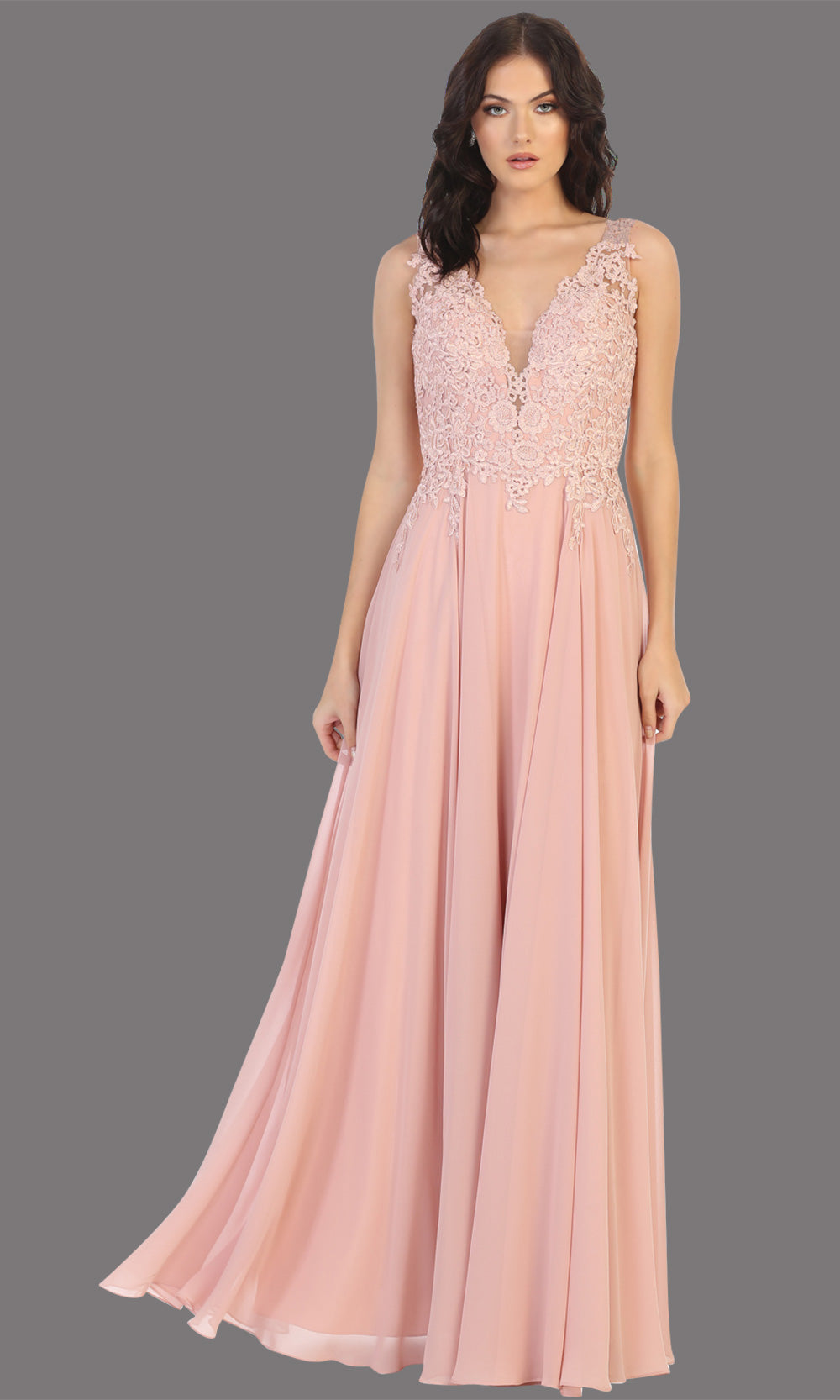 Mayqueen MQ1754 long dusty rose gold flowy sleek & sexy dress w/straps. This dusty rose dress is perfect for bridesmaid dresses, simple wedding guest dress, prom dress, gala, black tie wedding. Plus sizes are available, evening party dress.jpg